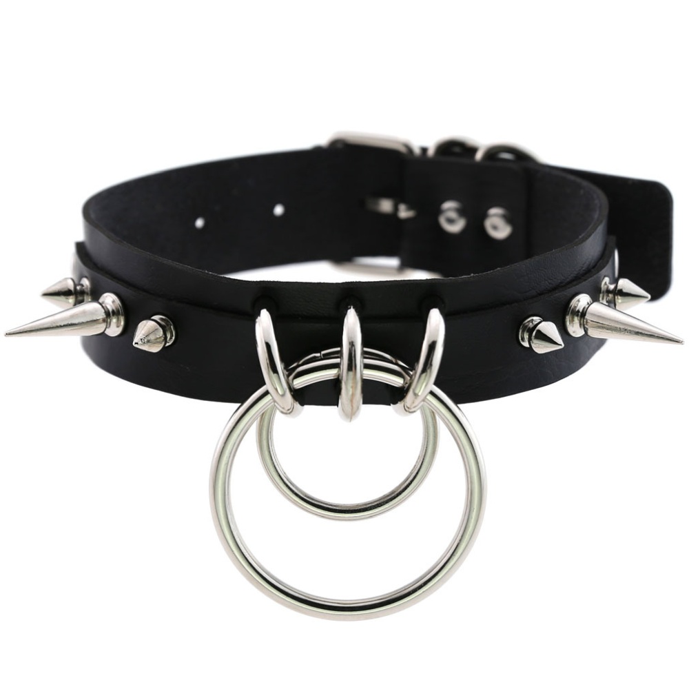 Bullet 69 - Rings and Spike Halsband - Schwarz/Schwarz